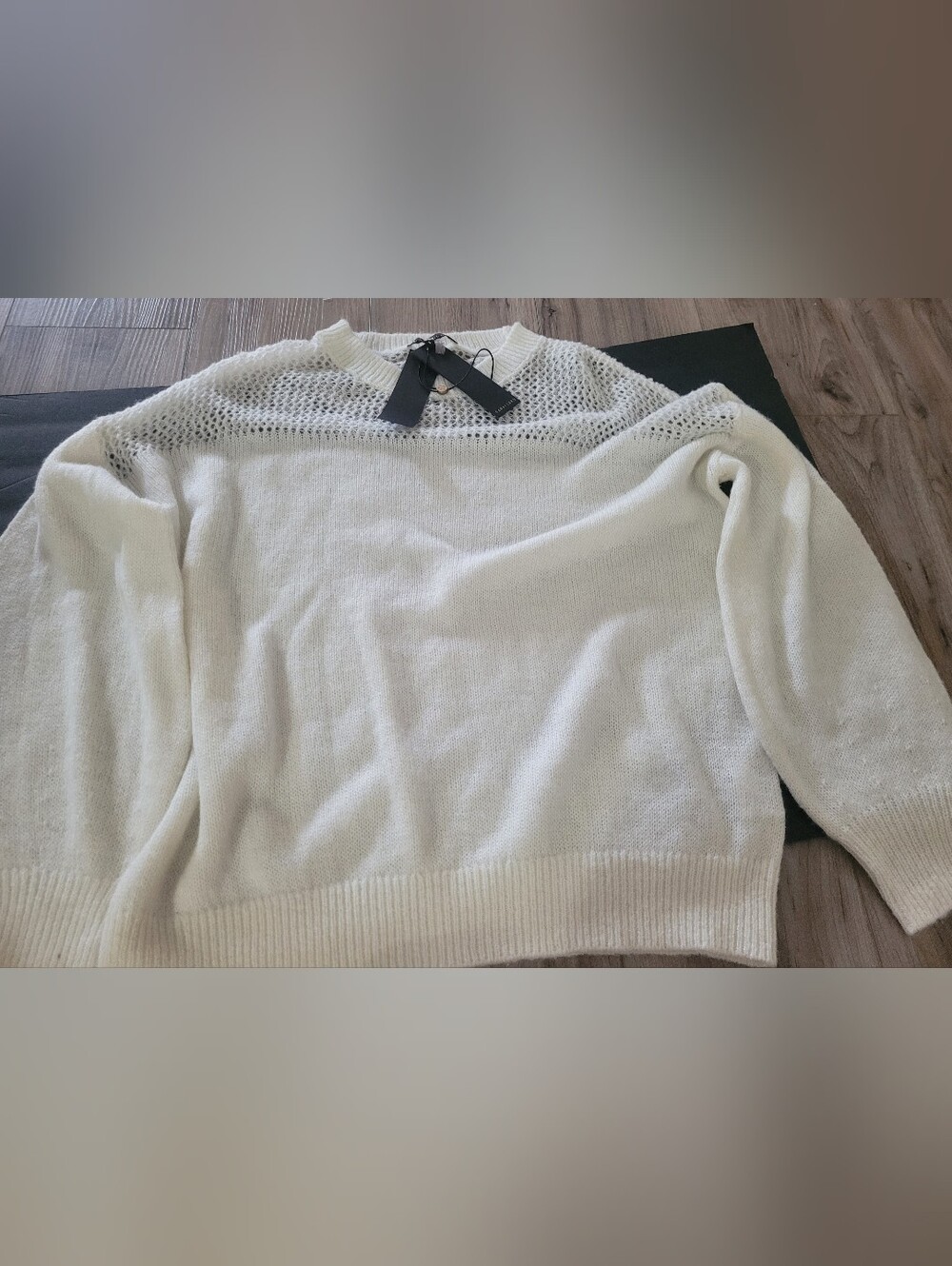 Caballero Cream Open-Knit Yoke Crewneck Sweater NWT. Size small.